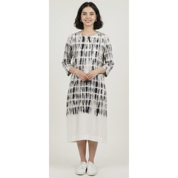 GILDA MIDANI Maria Maxi Dress in Black White Tie Dye Lagenlook Artsy Boho NWT - Picture 1 of 15